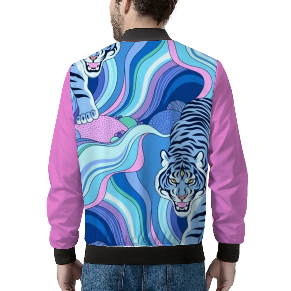 THIRD EYE TIGER Bomber Jacket BLUE PINK