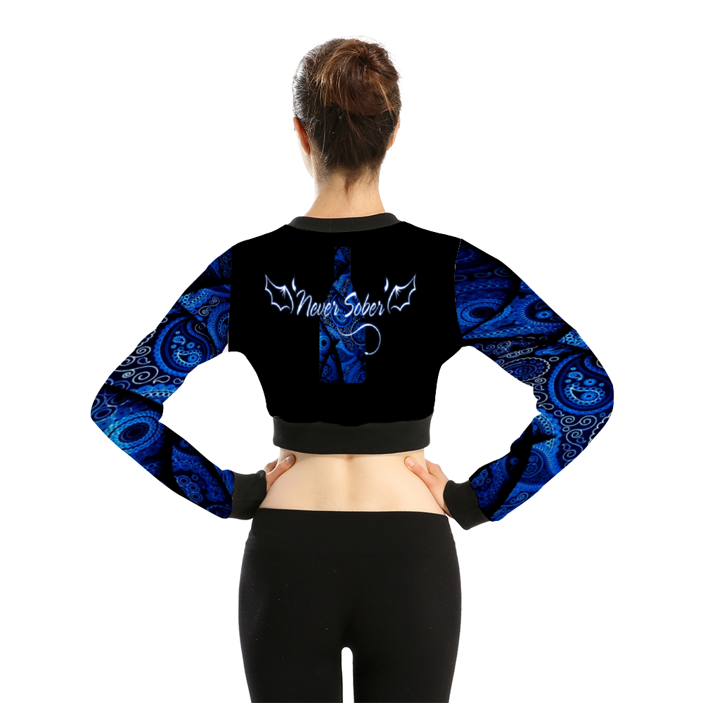 Never Sober Paisley Women's Crop Jacket Black Blue